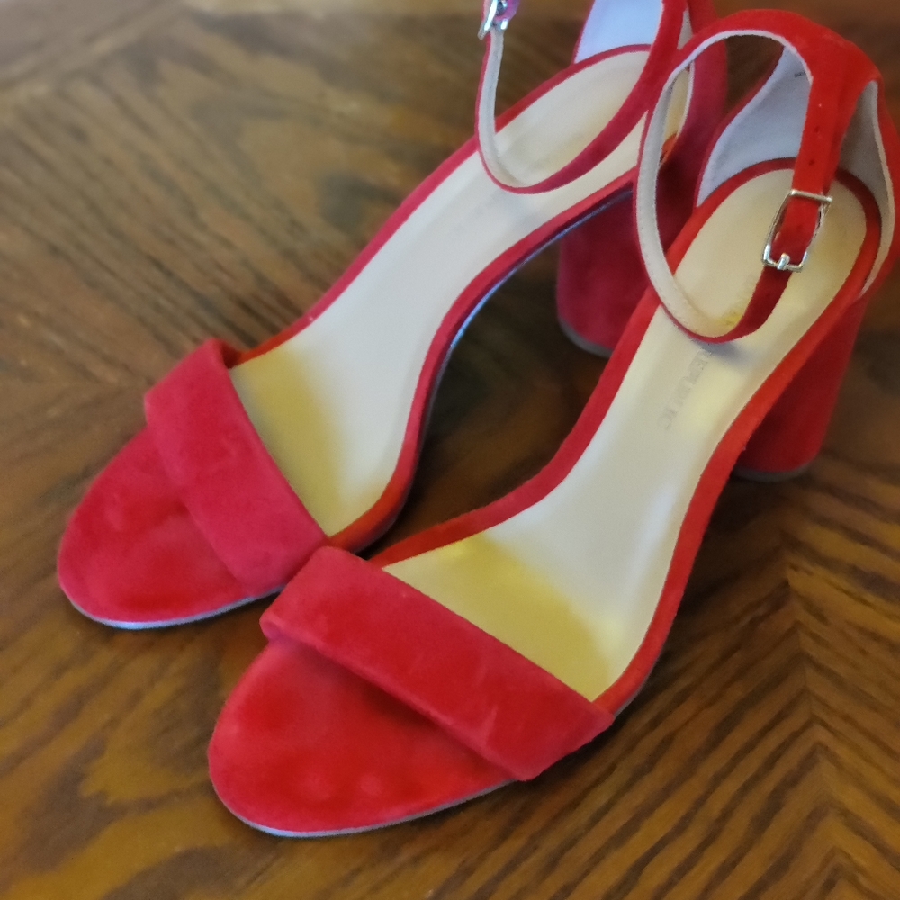 Banana Republic red suede open toe high heals with ankle strap